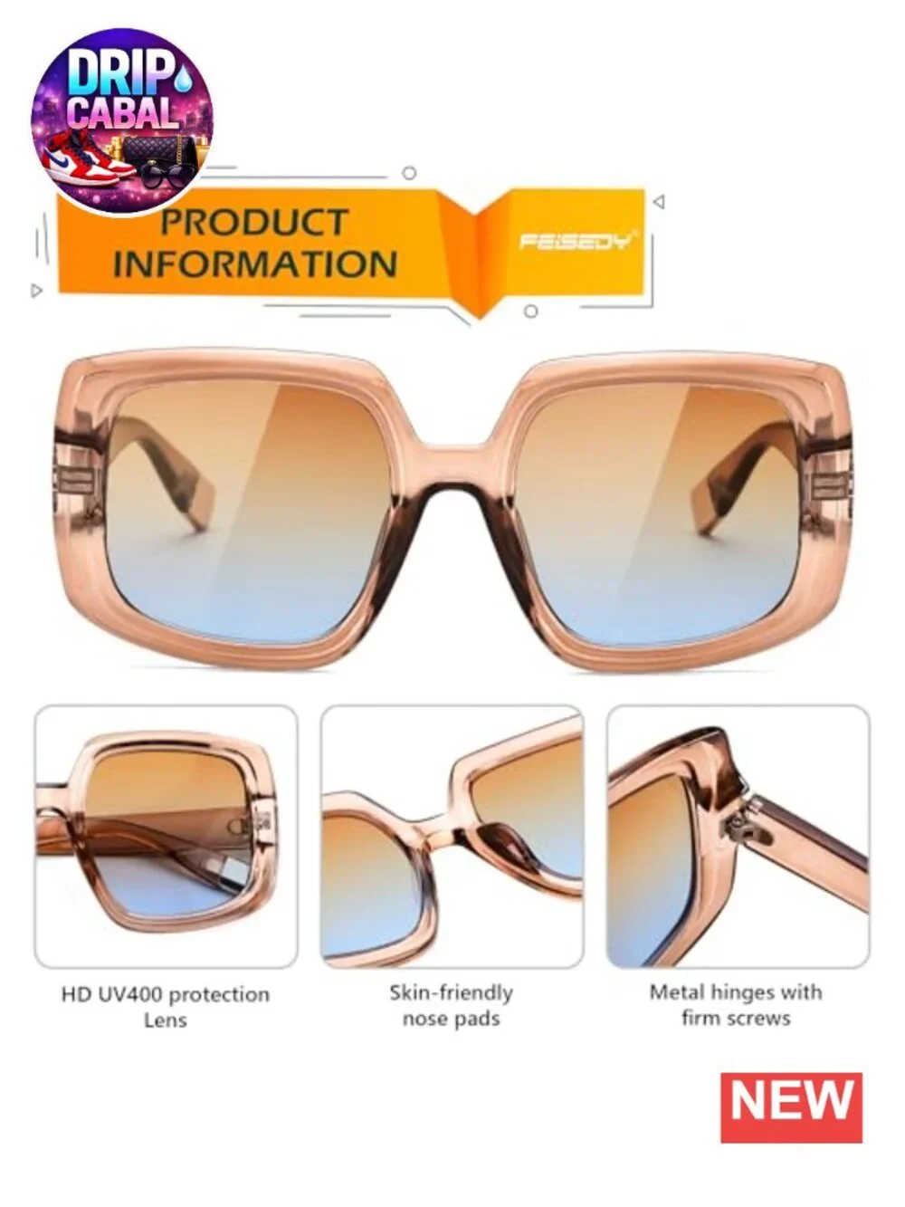 Oversized Square Sunglasses for Women UV400 Protection Vintage Retro Thick Frame